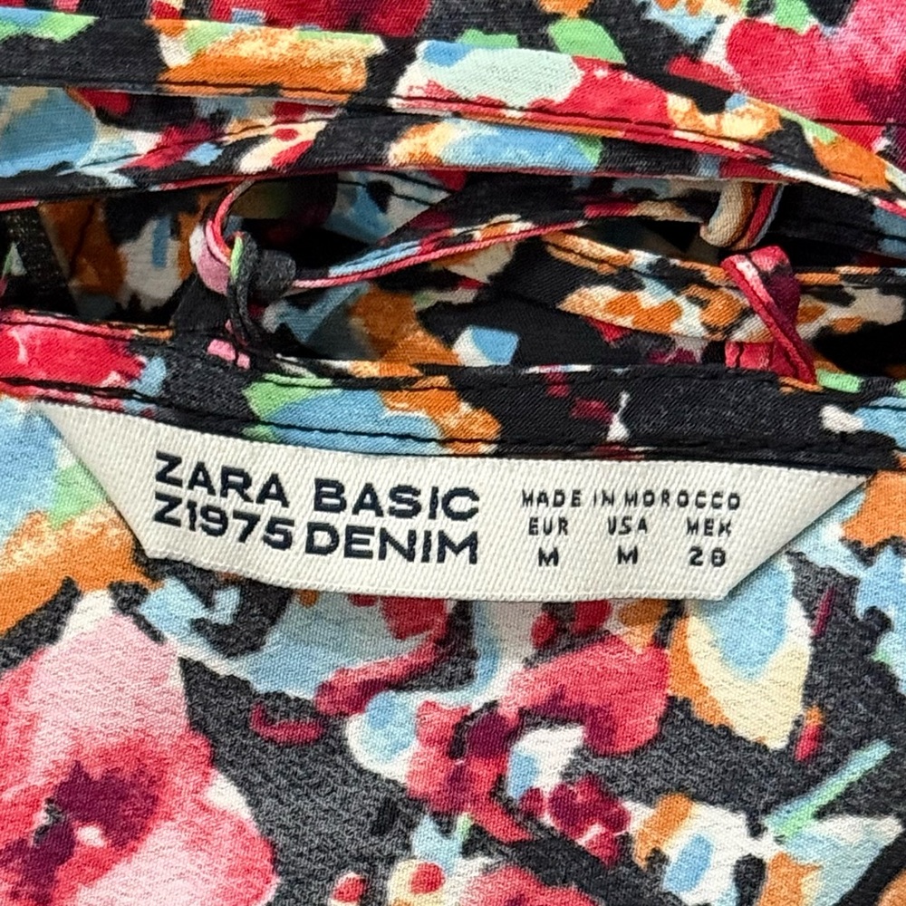 Zara Floral Ruffle Mini Dress Lace Up Back Summer Skater Size M - Picture 6 of 6